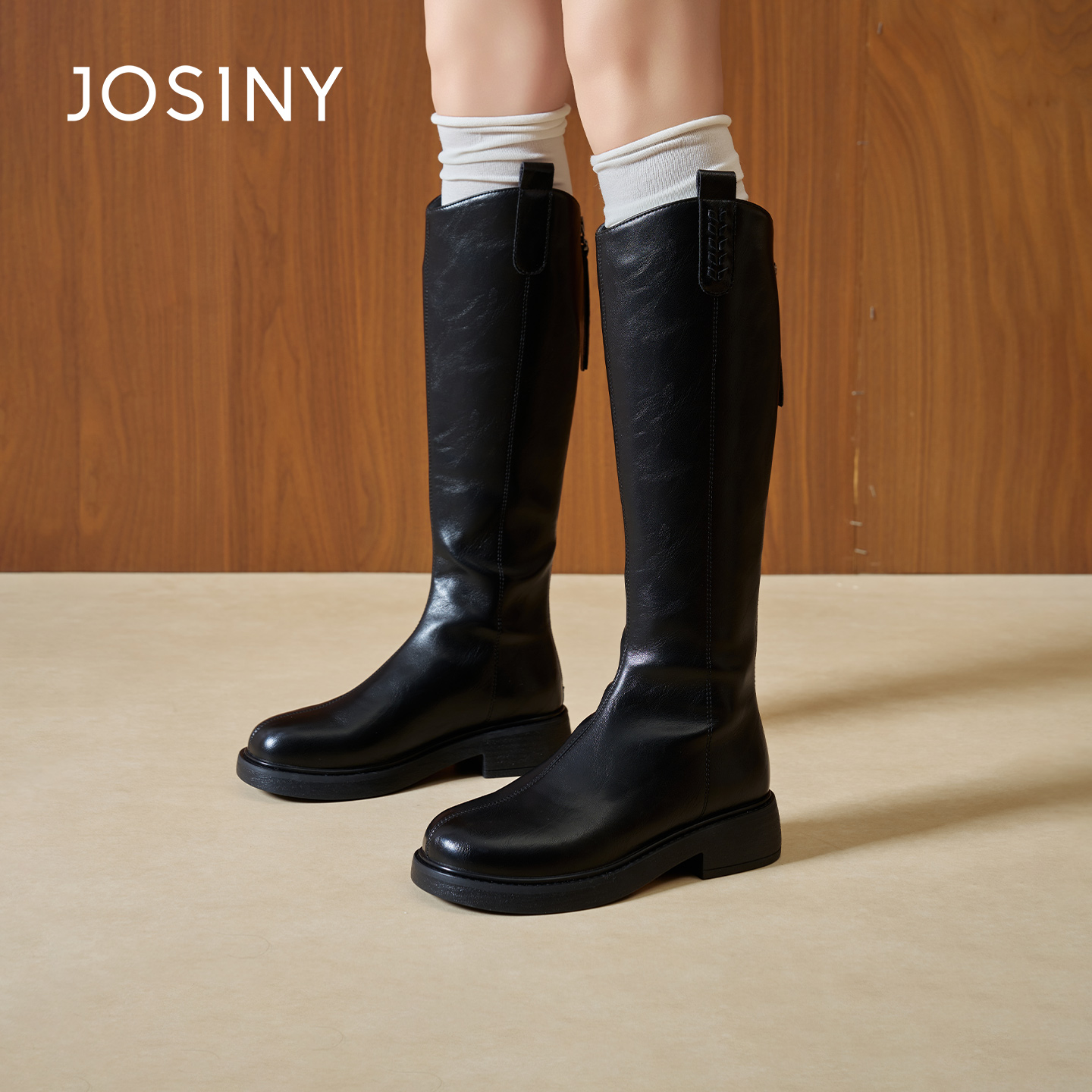 卓诗尼2025秋冬新款后拉链长筒靴时尚舒适显瘦女靴潮流百搭骑士靴
