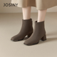 卓诗尼2025秋冬新款 粗跟瘦瘦靴舒适女靴时尚 潮流后拉链气质短筒靴