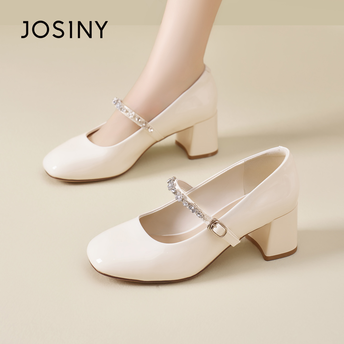 卓诗尼2026春季新款粗跟小皮鞋时尚舒适玛丽珍鞋潮流百搭气质单鞋