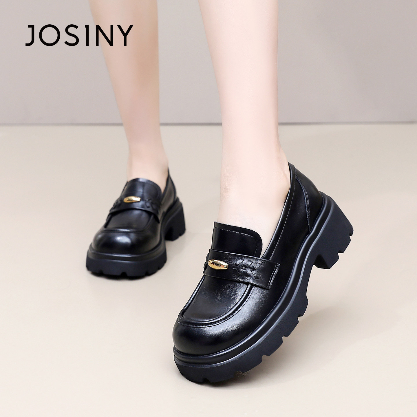 卓诗尼2026春季新款复古乐福鞋时尚舒适粗跟小皮鞋潮流英伦风单鞋,女鞋,乐福鞋（豆豆鞋）,淘宝优惠券,粉丝福利购,淘宝优惠卷