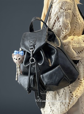 复古软皮质双肩包女2025新款简约电脑学生书包大容量旅游通勤背包