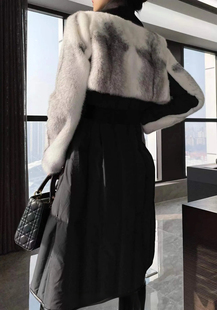 秋冬新款气质名媛风奢华超大进口水貂领双面羊绒长款大衣女羊毛呢