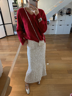 2025年春 四季通款 自带钻石般的光泽！丝绒亮片鱼尾半身裙女