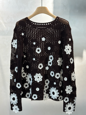 2025秋季新款镂空钩花针织衫女宽松显瘦百搭长袖上衣