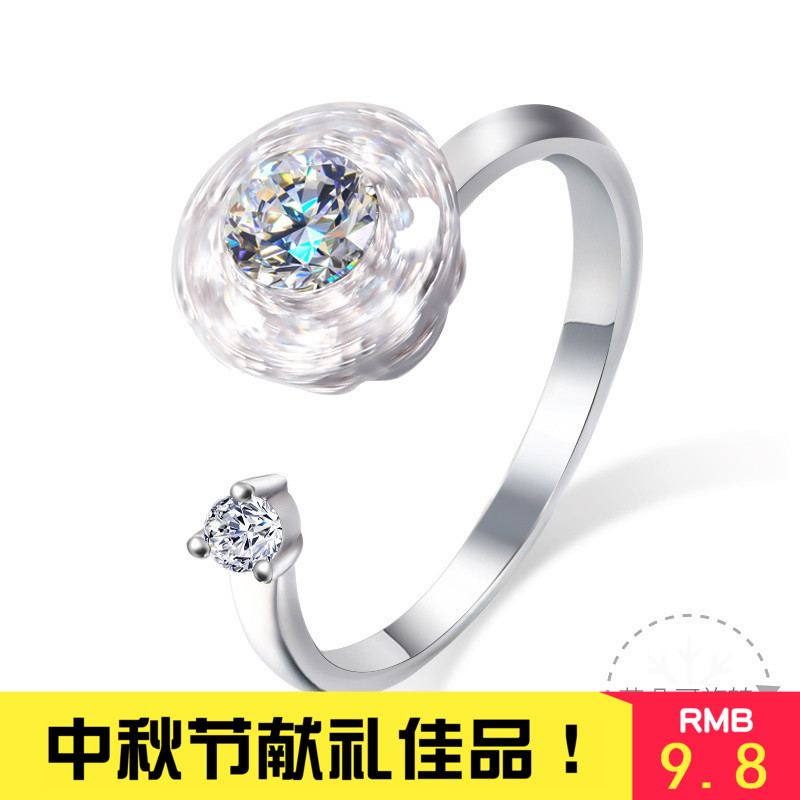 抖音旋轉戒指女S925純銀日韓潮人開口可轉動網紅指環簡約個性戒子