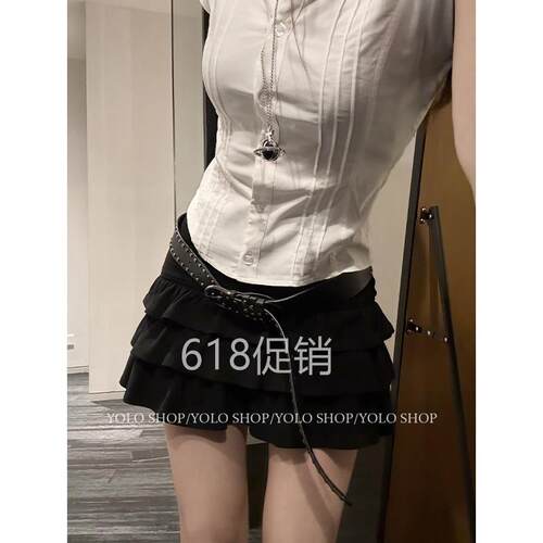 YOLO SHOP Doll感芭蕾迷你叠叠高腰蛋糕裙自带底裤女a字半身短裙