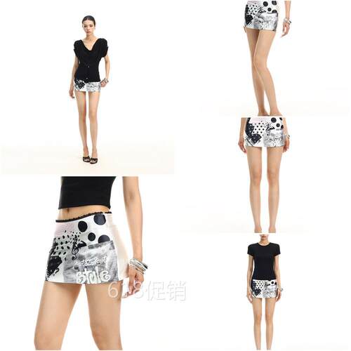 BIGGOLD性感辣妹个性涂鸦印花低腰半身裙女夏季复古缎面包臀短裙