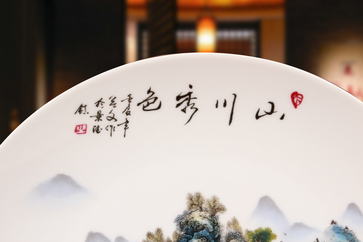 JINGDEZHEN 세라믹 파스텔 풍경 앉아 접시 교수형 접시 꽃 접시 중국 고전 가정용 가구