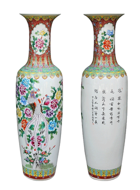 中式风手绘粉彩落地大花瓶陶瓷器