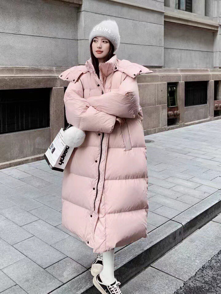 纱丽e点701欧货大棉被连帽长款羽绒服保暖加厚白鸭绒外套冬季女装