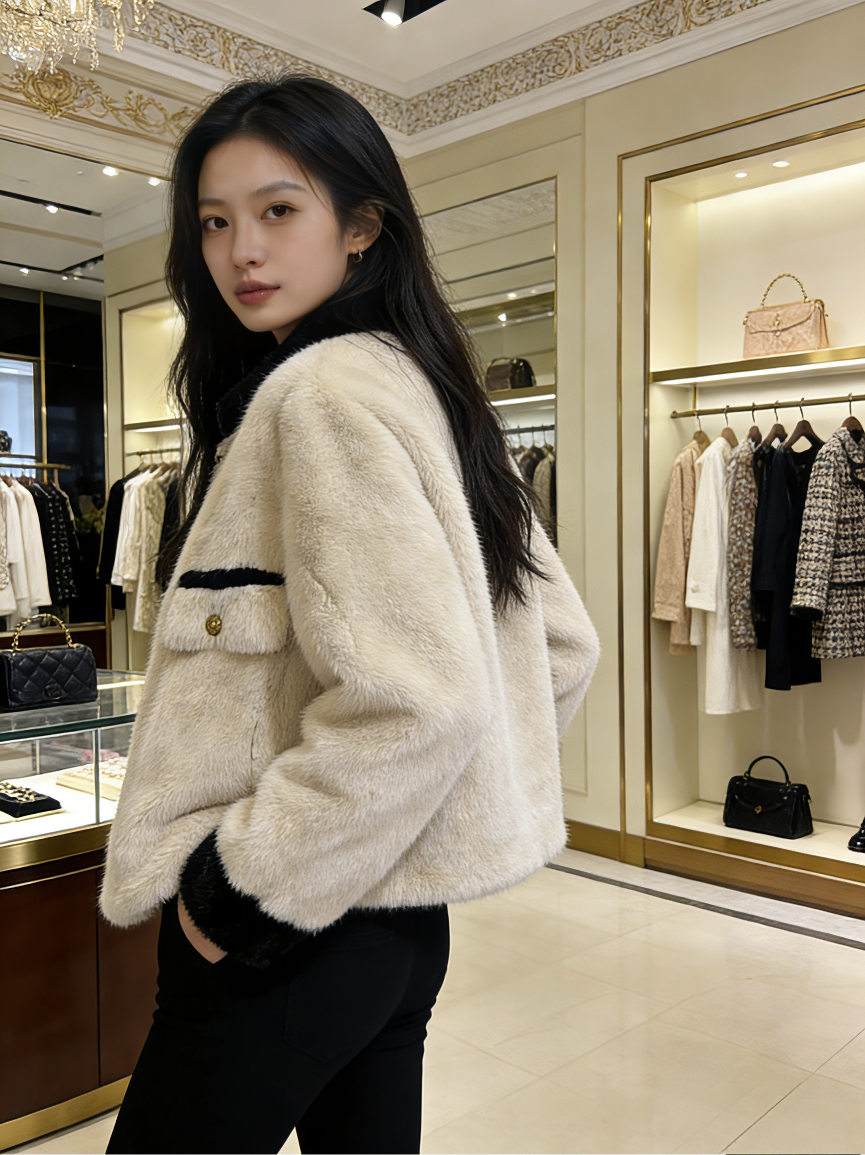 冬季女士精品皮草厚款外套时尚大气保暖上衣搭配