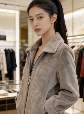 女士精品冬新短款百搭时尚保暖海宁高端大气上档次仿毛毛皮草外套