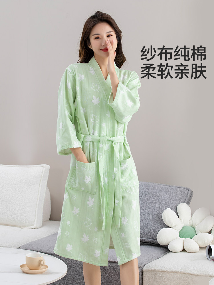 여성용 목욕 가운 순면 흡수성 속건성 여름 얇은 여름 만능 올 시즌 목욕 가운 거즈 잠옷 긴