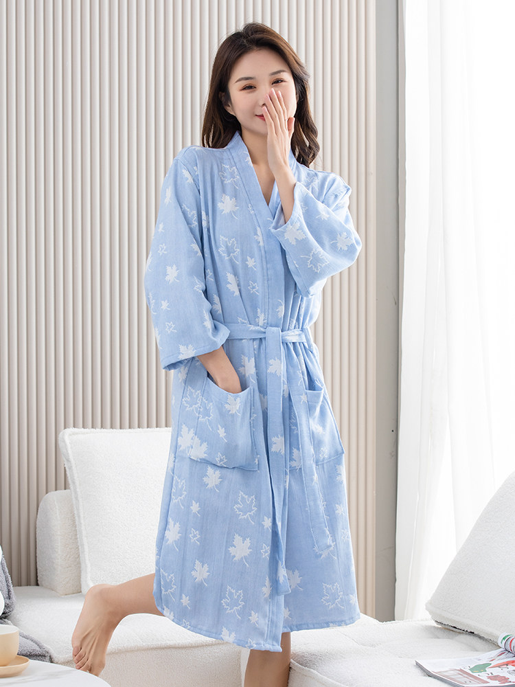 여성용 목욕 가운 순면 흡수성 속건성 여름 얇은 여름 만능 올 시즌 목욕 가운 거즈 잠옷 긴