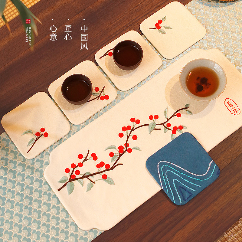 中式杯垫禅意茶垫创意自绣