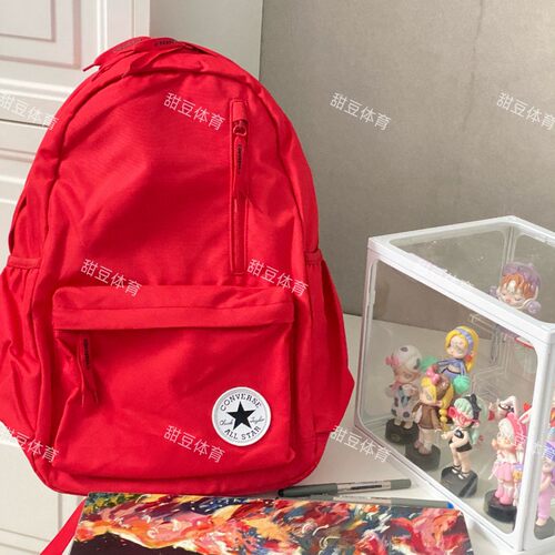 匡威百搭双肩包红色高中生大容量