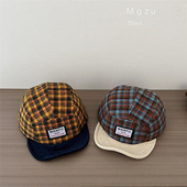 儿童帽子春秋款 棉男女童棒球帽韩系复古格子中大童宝宝鸭舌帽冬季