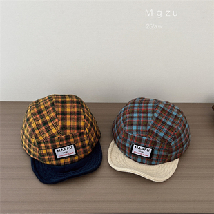 儿童帽子春秋款棉男女童棒球帽韩系复古格子中大童宝宝鸭舌帽冬季