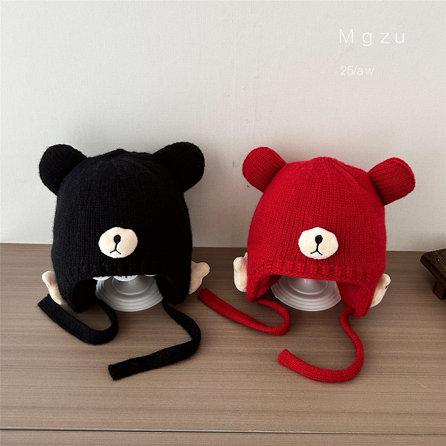 婴儿宝宝可爱护耳毛线帽加内衬帽