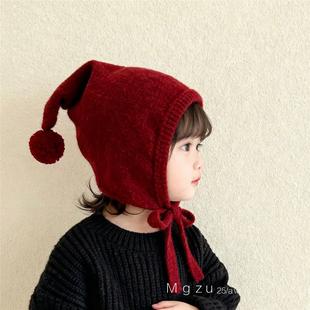 儿童帽子秋冬针织帽韩版洋气尖顶毛线护耳帽男女宝宝加厚保暖帽潮