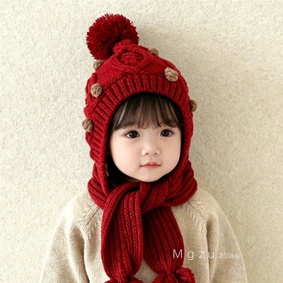 女童毛球护耳帽加绒加厚保暖帽