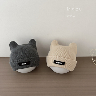 婴儿帽子秋冬季中厚款男童针织套头帽贴布百搭女孩宝宝保暖毛线帽