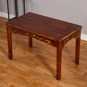 实木饭店快餐桌椅组合仿古雕花面馆小吃店烧烤火锅农家乐碳化桌椅