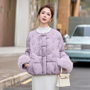 新中式国风短款羽绒服女冬新款高端贵气提花盘扣加厚90绒保暖外套
