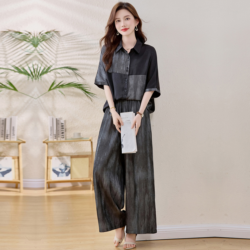 轻熟阔腿裤套装女夏装宽松大码显瘦搭配一整套高级感女人味两件套