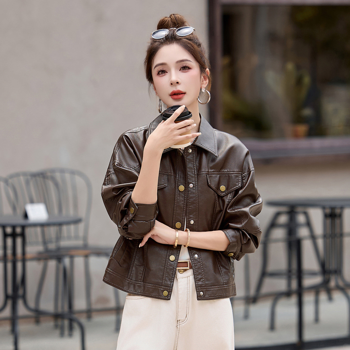 设计感皮衣外套女短款时尚秋季显瘦小个子气质翻领PU皮夹克机车服