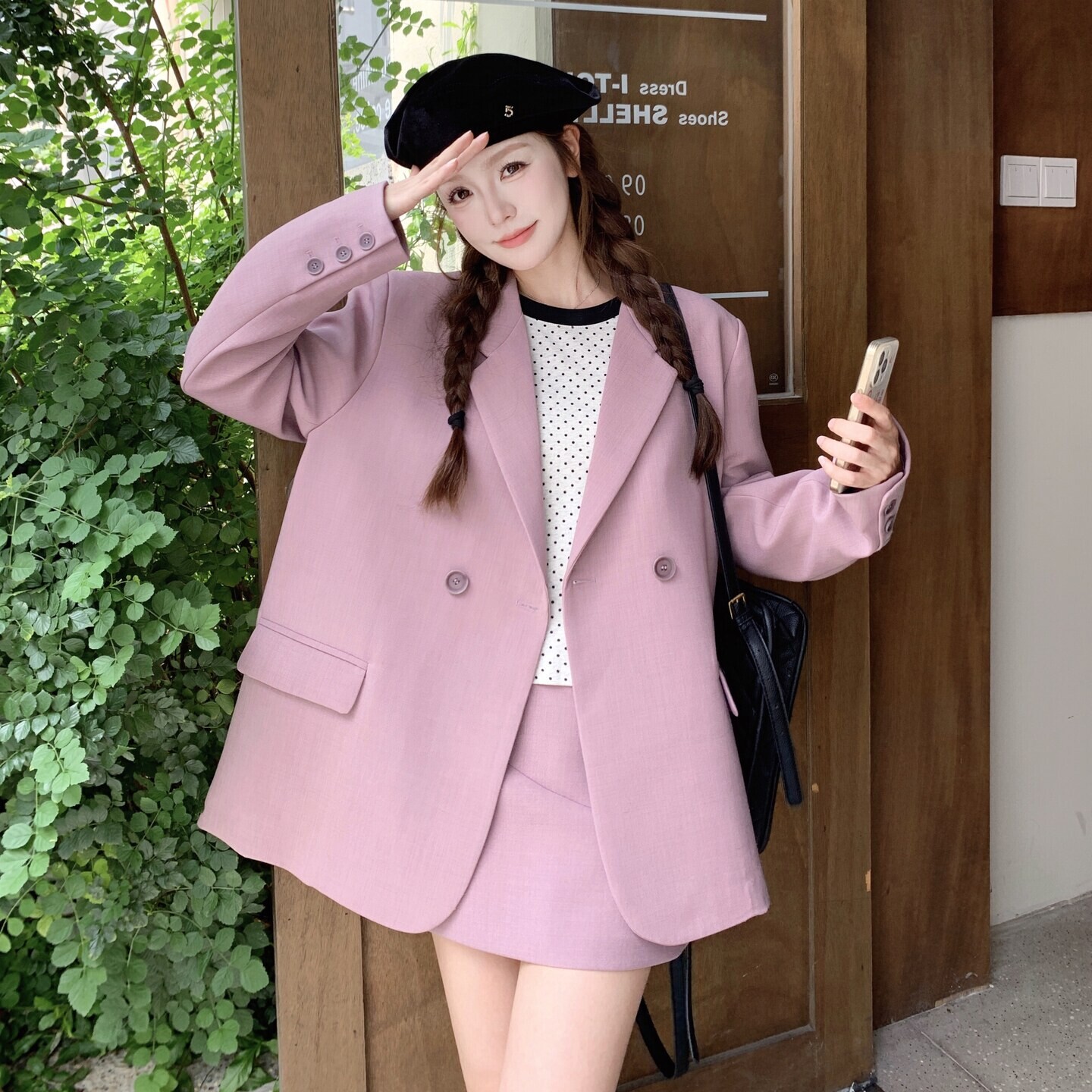 法式甜美西装外套短款半身裙套装