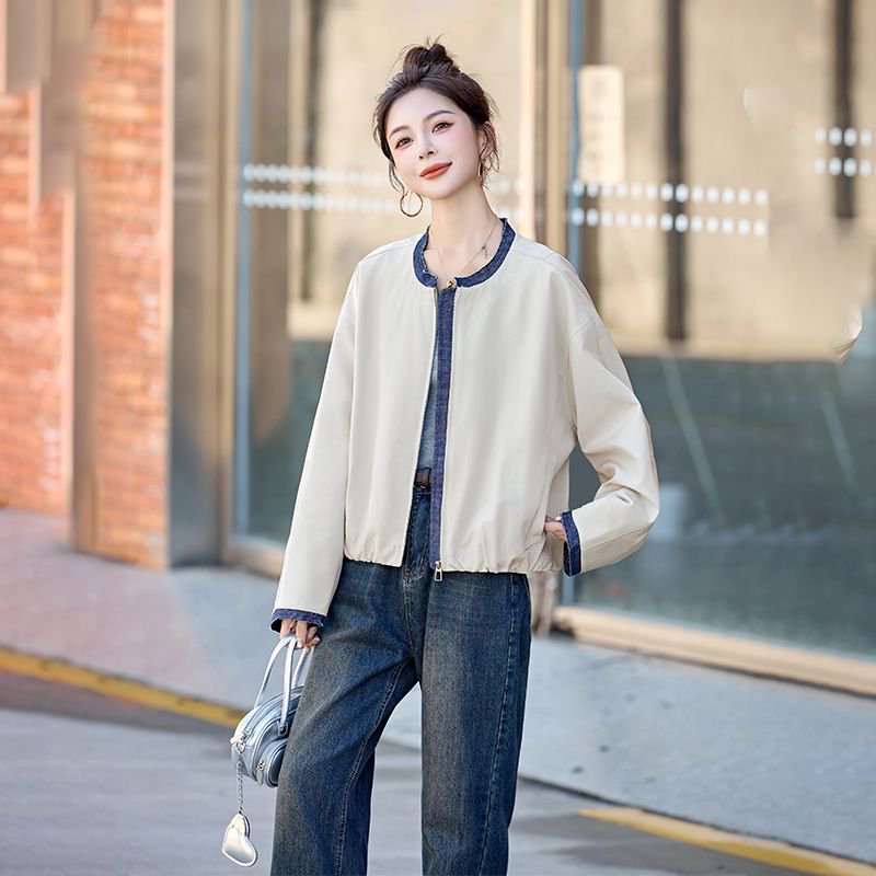 休闲撞色牛仔拼接短外套女春秋新款时尚小个子工装百搭夹克上衣潮