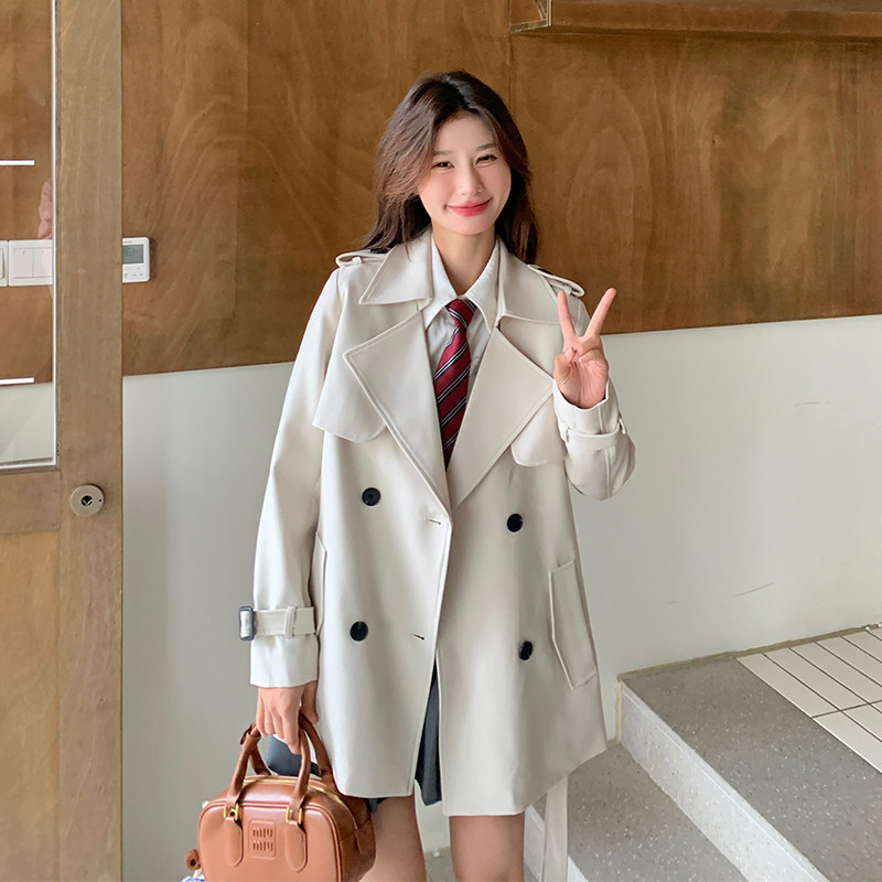 今年流行风衣女春秋英伦风高级中长款小个子双排扣修身大衣外套潮
