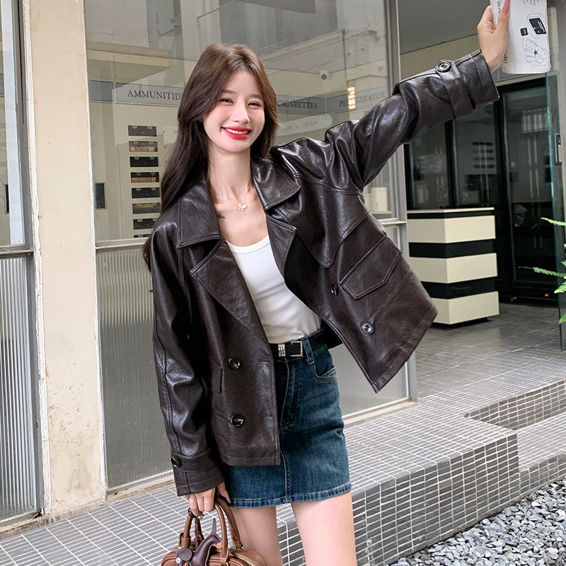 复古机车皮衣外套女2026新款春秋短款又酷又飒的翻领港风PU夹克潮