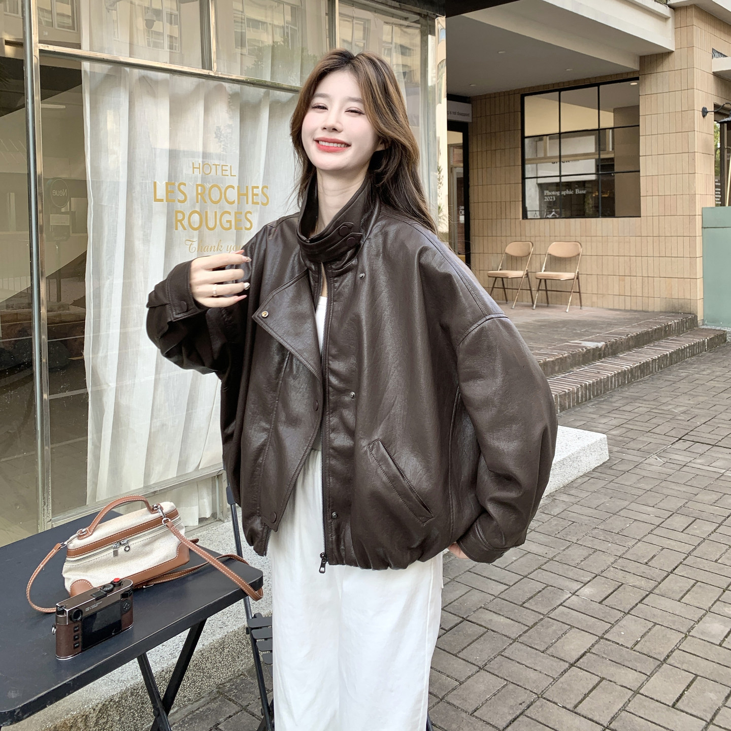 咖色复古翻领短款皮衣外套女春秋2026新款甜酷洋气小个子廓形夹克