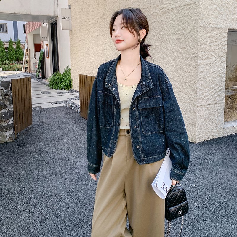 港风复古休闲短款牛仔外套女春秋小个子韩系又酷又飒气质显瘦夹克