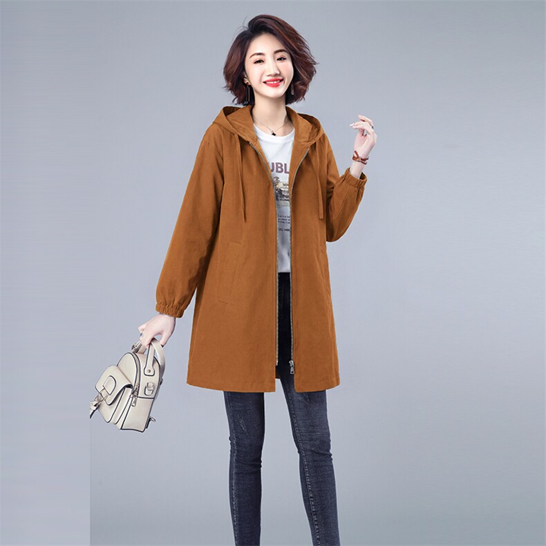 连帽中长款风衣外套女