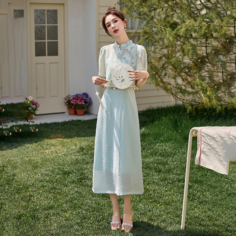 改良旗袍连衣裙套装女新中式国风复古轻奢高级感刺绣上衣两件套