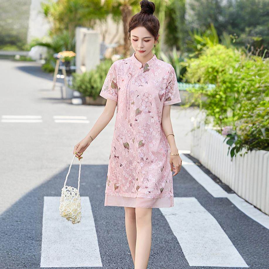 新中式国风改良旗袍裙女夏装小个子遮肚子显瘦日常可穿短款连衣裙