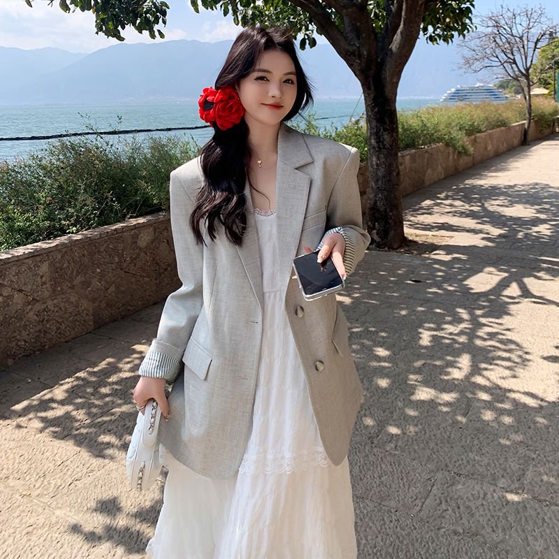 时髦chic小西装外套女春秋装英伦风宽松复古百搭休闲显瘦通勤西服