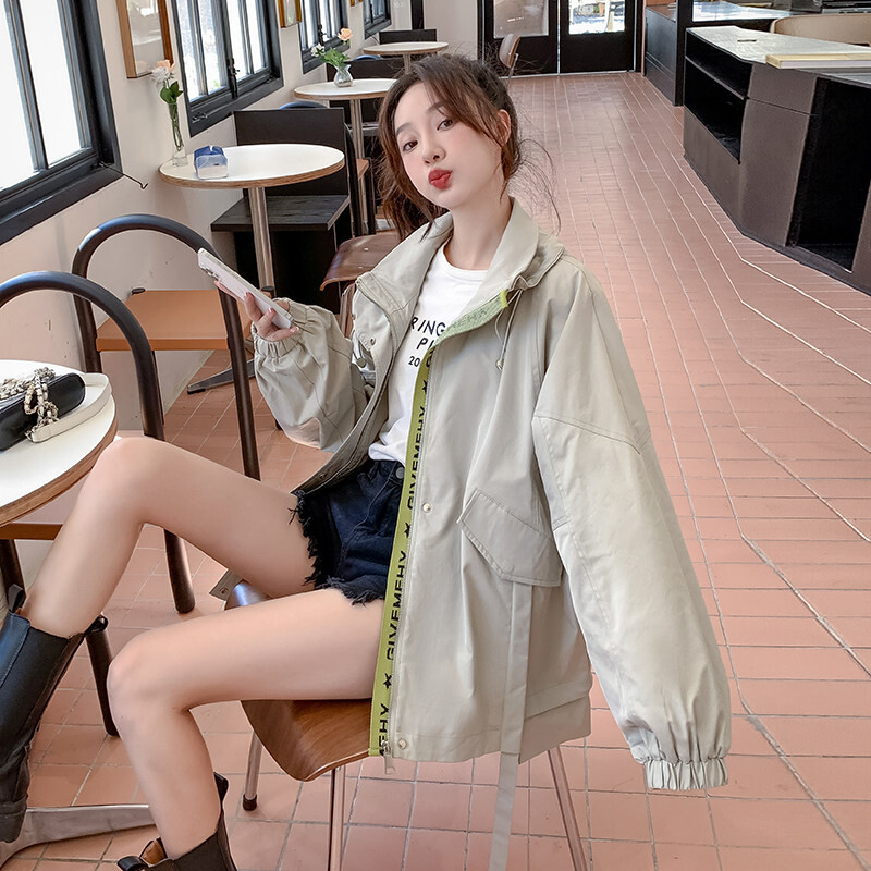 英伦风立领宽松短款风衣外套女