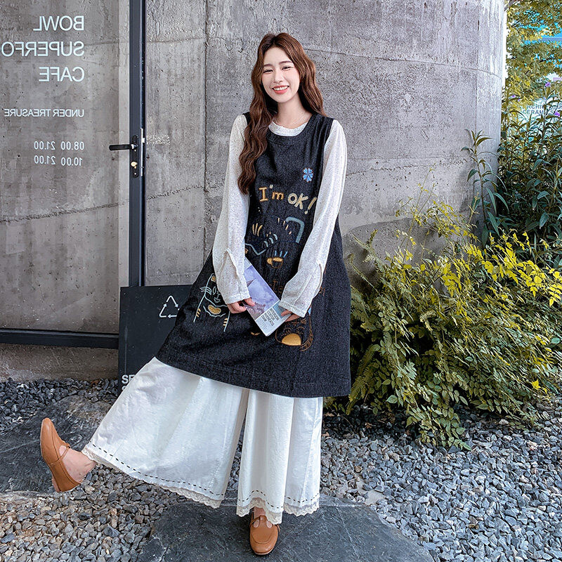 绣花背心连衣裙衬衫阔腿裤套装女