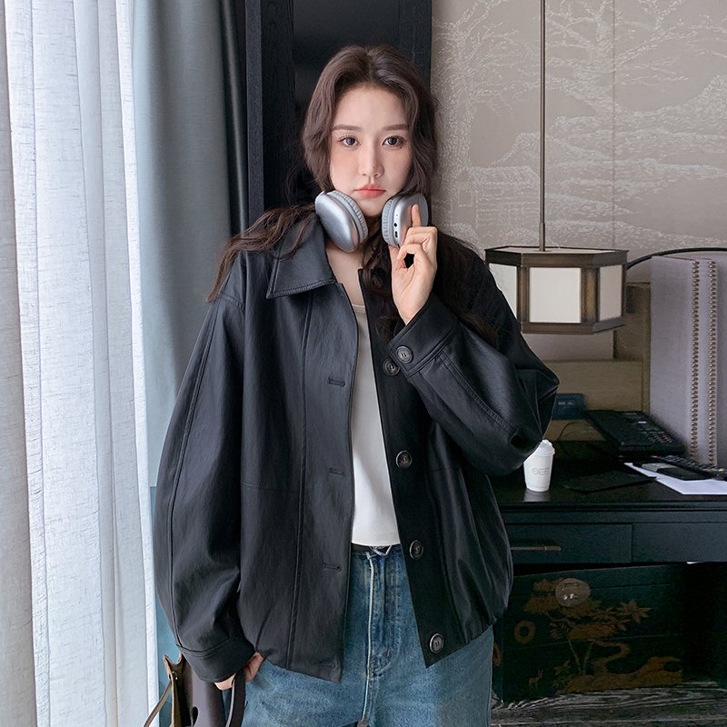 复古港风休闲宽松皮衣外套女春秋新款小个子PU夹克减龄高级感上衣
