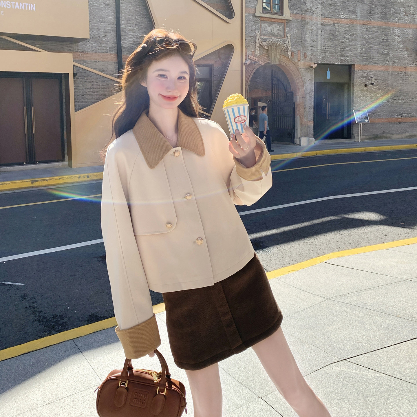 学院风俏皮减龄拼色翻领外套女春秋韩系甜酷时尚百搭短款夹克开衫