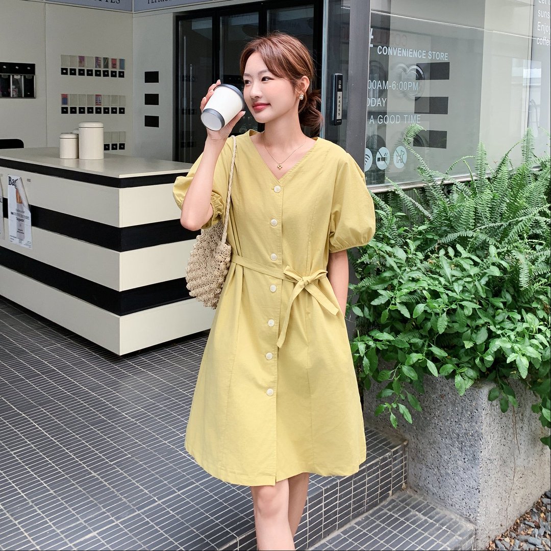 高级感V领短袖衬衫连衣裙女夏季新款小个子时尚遮肚子显瘦A字短裙