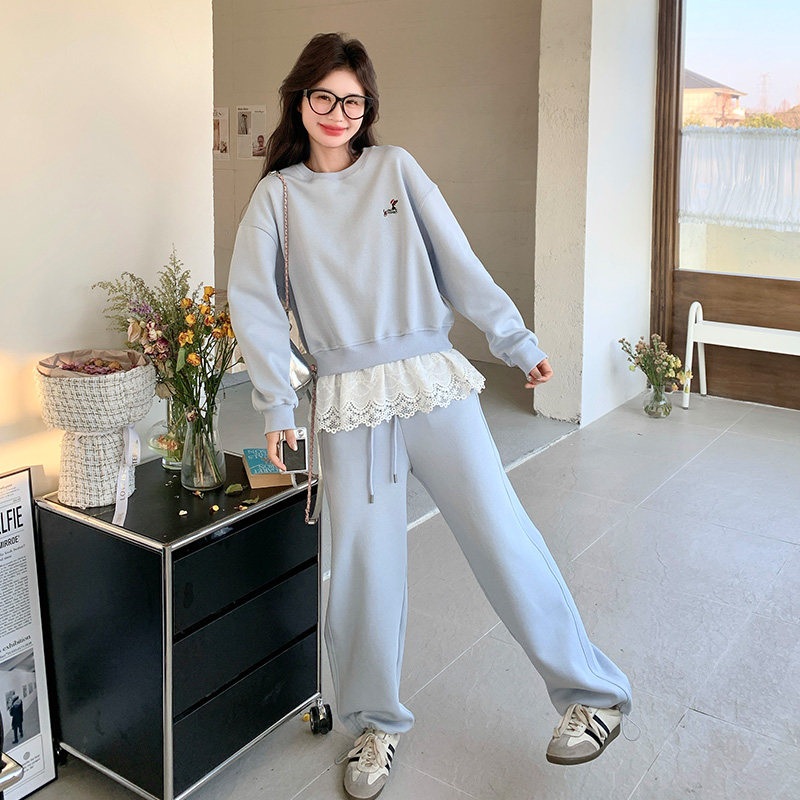 休闲运动服卫衣套装女秋季2026新款蕾丝拼接两件套减龄流行高级感