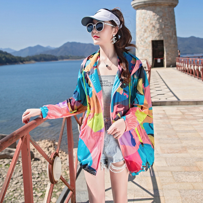 2025夏季新款迷彩印花防晒衣女中长款欧货宽松大码轻薄透气开衫潮