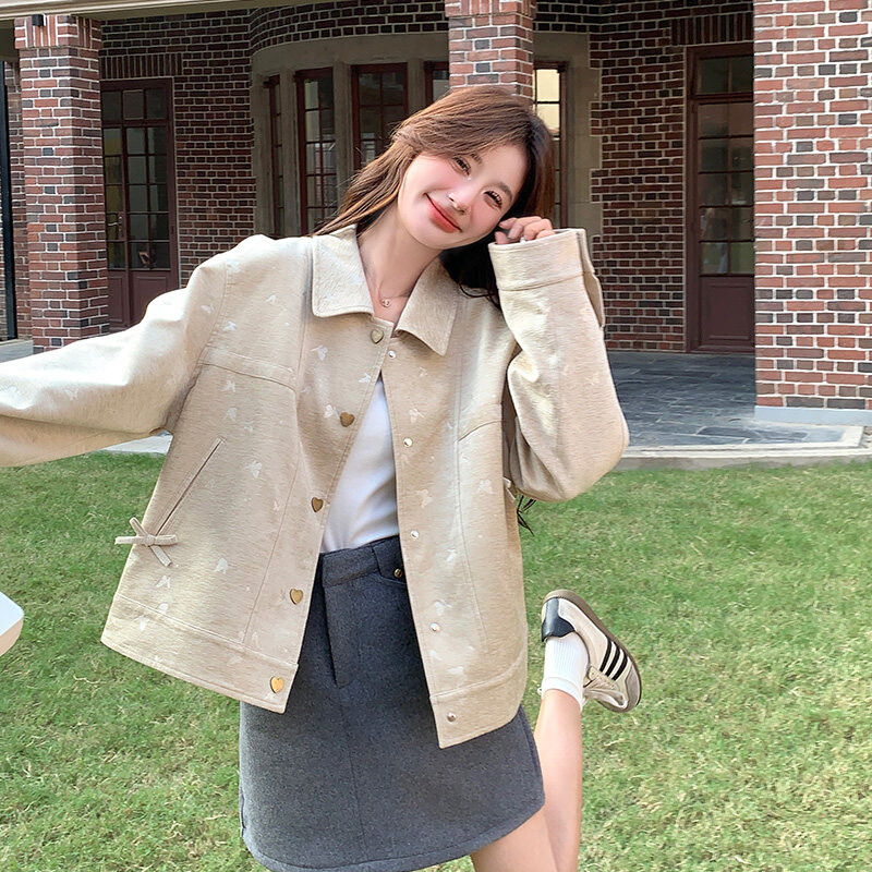设计感蝴蝶印花学院风短外套女