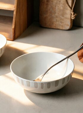 日式复古粗陶手作面碗17cm *5.8cm高温釉下彩微波炉@4-2@微瑕