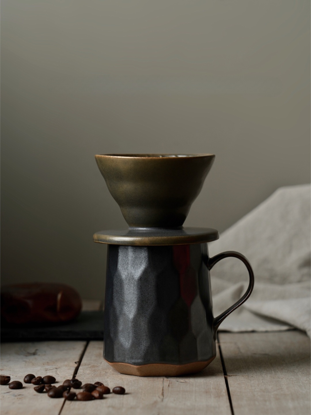 尾货微瑕老黑釉切面马克杯7.8cm400ml滤斗9.8cm高温釉下彩@4-2@